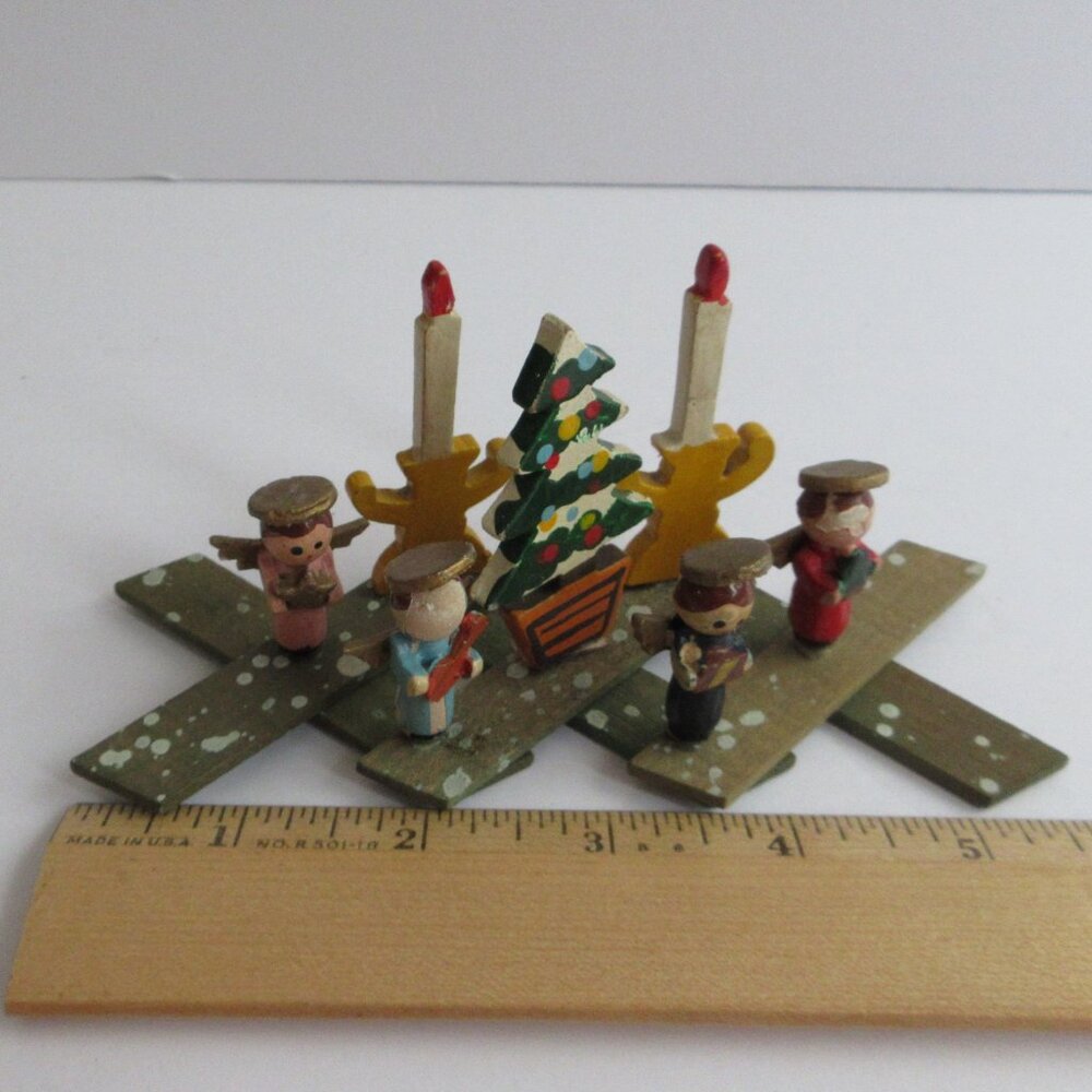 Mini Wooden Choir Angels, Tree, Candles Expanding Accordion Decoration Japan Vtg - Picture 4 of 16